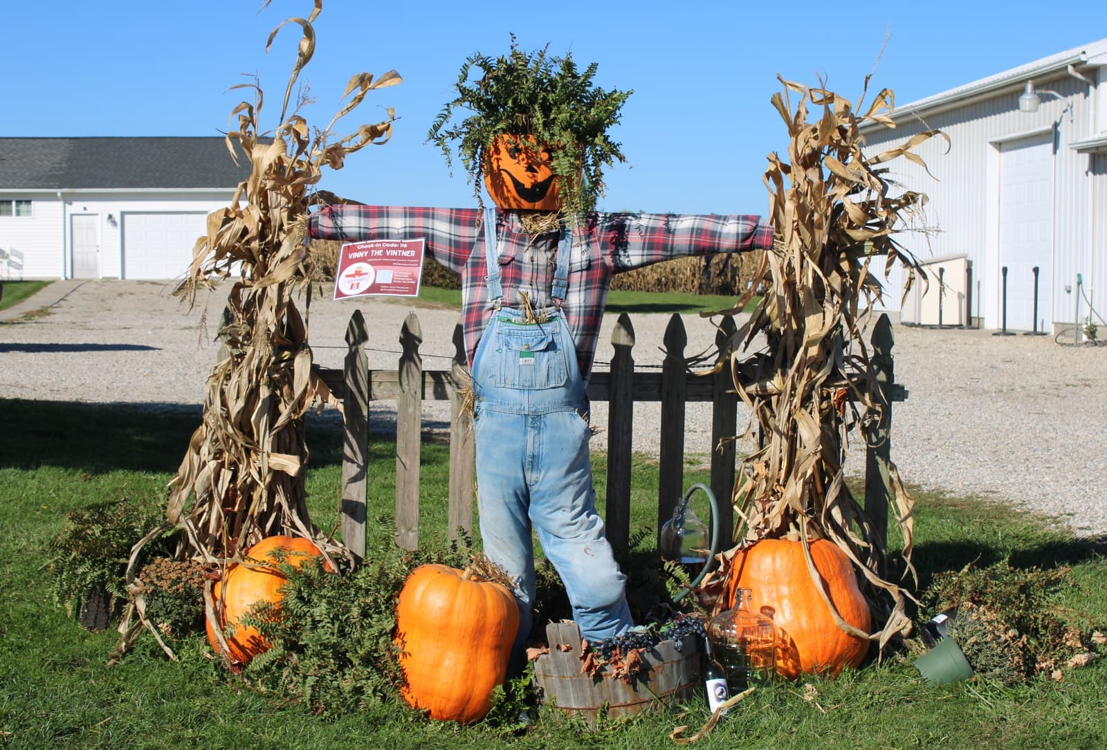 A scarecrow standing in a bright garden