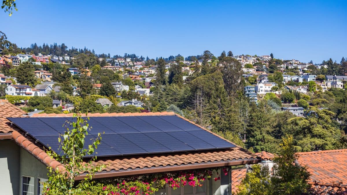 Solar panels mounted on a residential pitched roof